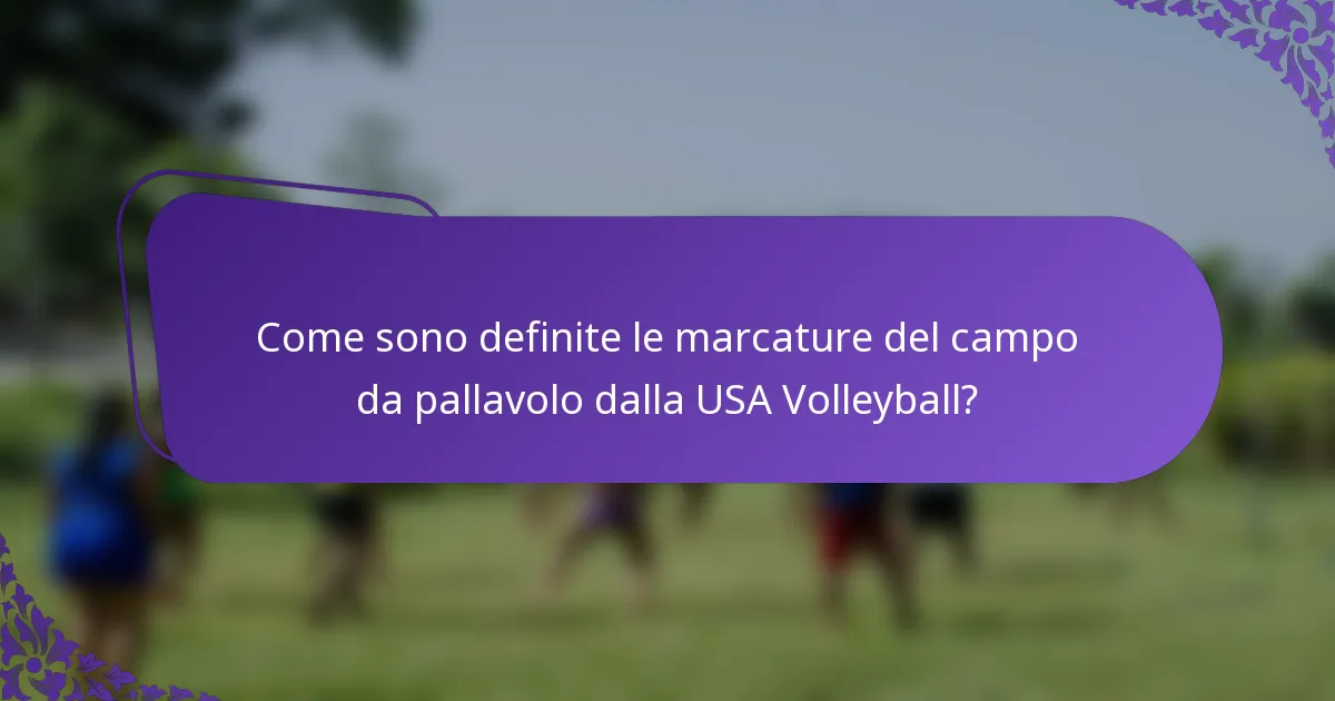 Come sono definite le marcature del campo da pallavolo dalla USA Volleyball?